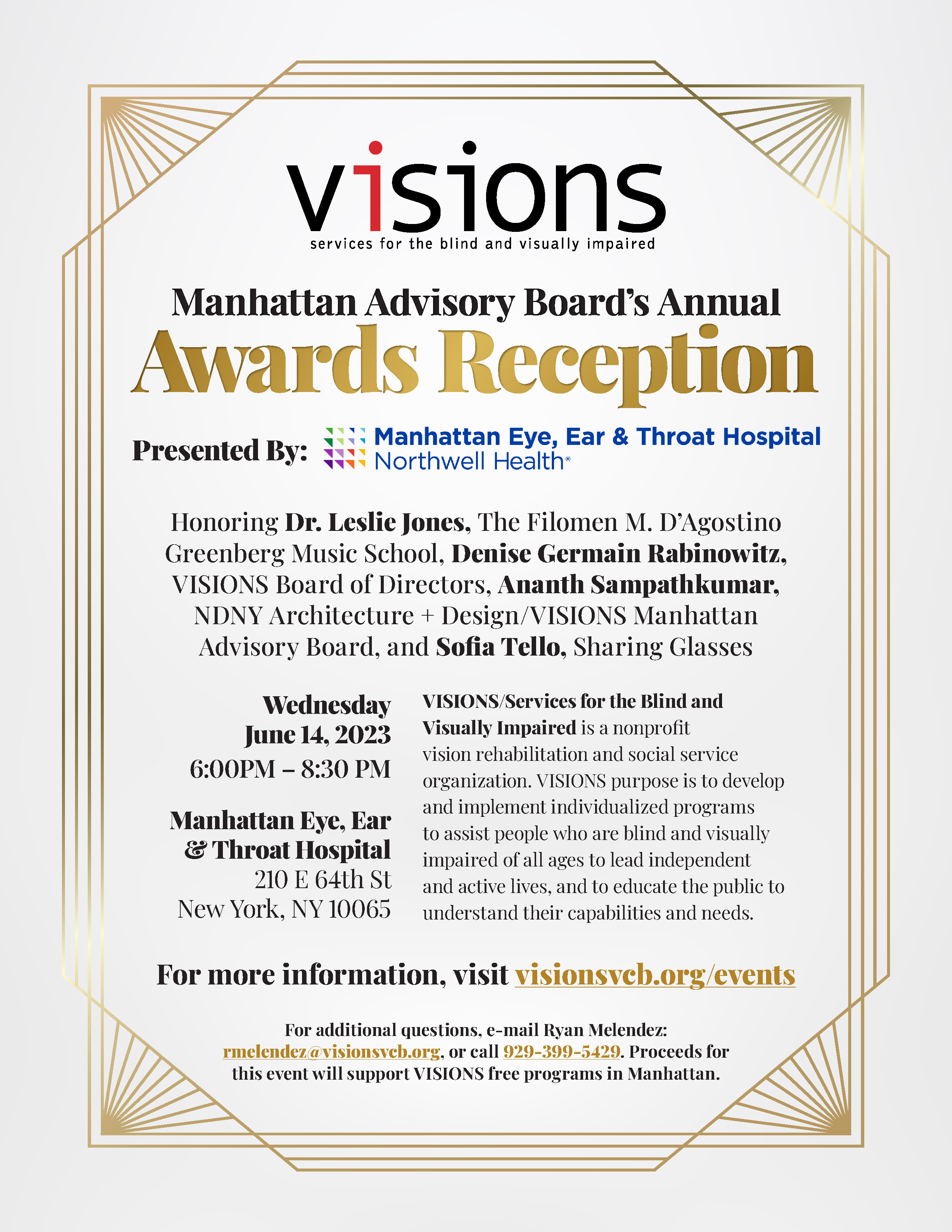 VISIONS Manhattan Advisory Board’s Annual Awards Reception, Presented By Manhattan Eye, Ear & Throat Hosptial