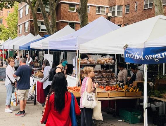 Farmers Market Stalls with Customers