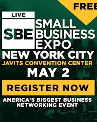 Image of city with a dark green overlay. Text reads: New York City Small Business Expo 2024  Thursday, May 2, 2024 at 10:00 AM EST Javits Convention Center, Hall 1E, 429 11th Ave New York, NY 10001