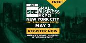 Graphic that is green and yellow that says REGISTER NOW: New York City Small Business Expo 2024, Thursday, May 2, 2024 at 10:00 AM EST